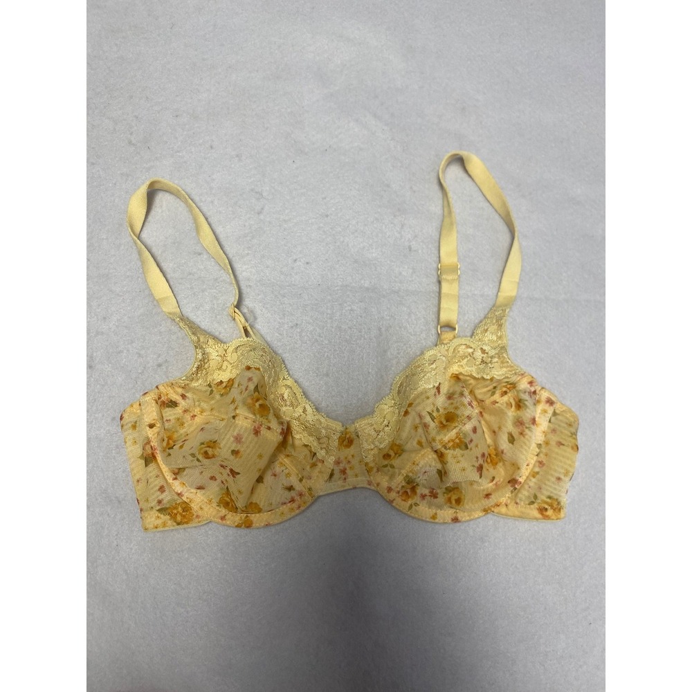 Fashion Bug Yellow Floral Print Lace Trim Balconette Bra 34B